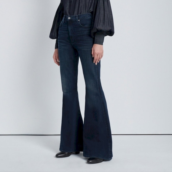 NWT 7 For All Mankind Dark Sunbeam Blue High Rise Megaflare Jeans 24 - Picture 1 of 4
